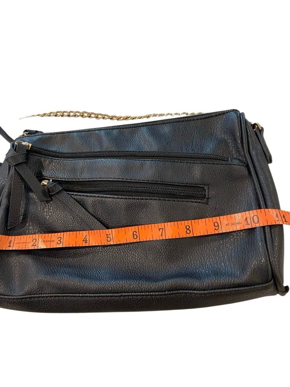 Black Triple Zip Crossbody Bag Gold Chain Strap Everyday Shoulder Purse Travel - Picture 11 of 14